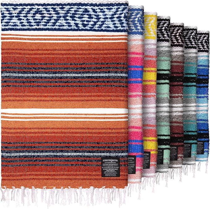 Authentic Large Handwoven Mexican Blanket - Soft Yoga- Durable Serape- Lightweight Falsa, Beach, Camping, Picnic, Outdoor Blanket 70"x50" - Orange Gold