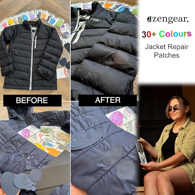 aZengear Repair Patches - Waterproof, Self-Adhesive, Tear-Cold-Heat-Resistant Polyester Fabric to Fix Down Jacket, Puffer, Snowsuit, Shoe, Tent, PVC, Clothing, Upholstery (Black)
