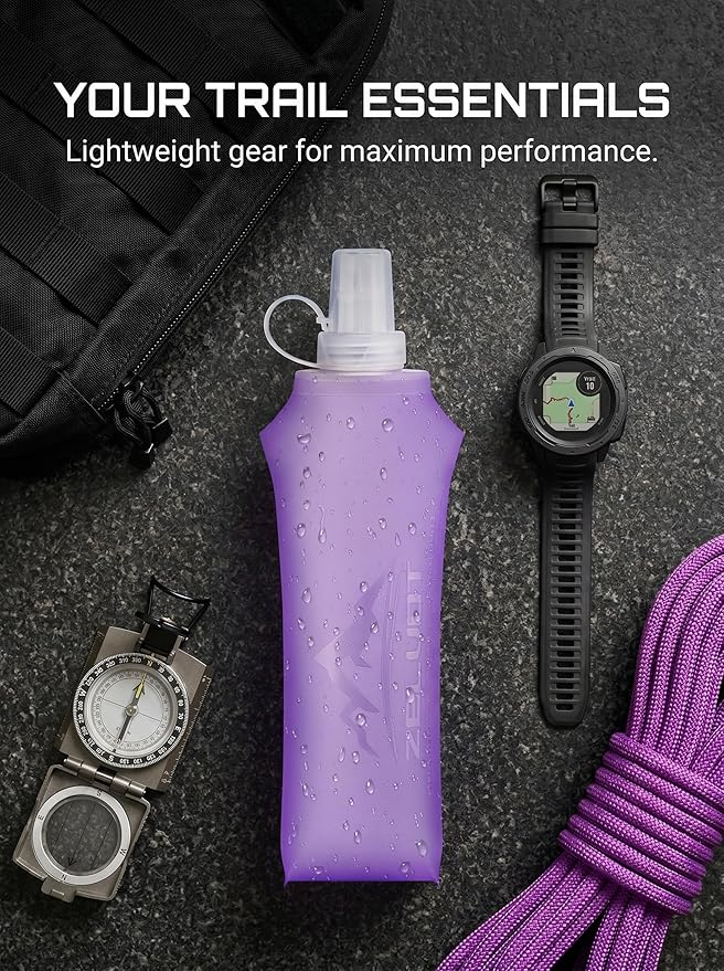 Zelvot Running Vest Soft Flask, BPA-Free 500ml Collapsible Water Bottle for Hydration Backpack, Folding Running Water Bottle for Marathon Hiking Cycling Climbing (Purple, 500 ML)