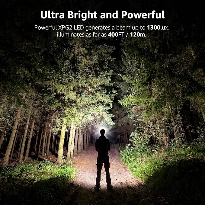 Lepro 320015 Battery Powered Headlamp - 1300Lux Super Bright LED Head Lamp with Red Light, IPX4 Waterproof Headlights for Outdoor Camping, Hiking, Hunting, Power Outages, Emergency, Hurricane - Blue