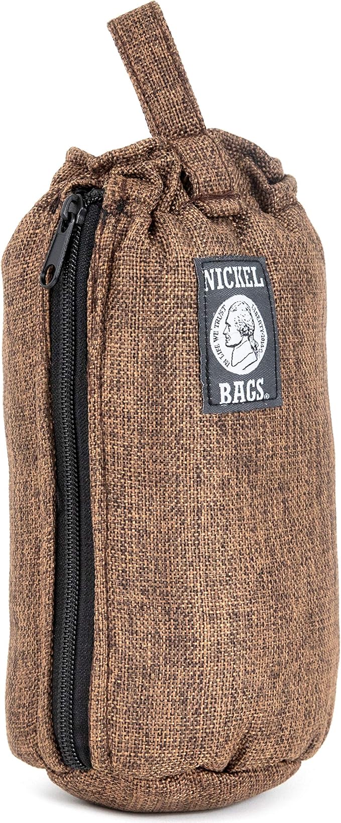 Nickel Bags Padded Drawstring Duffle Tube, Hemp Protective Sling Bag with Soft Velour Interior, Breakable-Safe Storage for Glass & Gear, Durable Zipper & Strap (8 Inch, Brown)