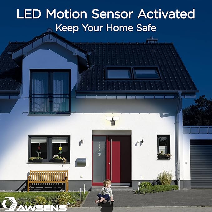 30W LED Security Lights Motion Sensor Light Outdoor, 180 Degree, 2600 LM, 5100 K, ETL Water Resistant, 2 Head Motion Detector Flood Light for Garage, Yard, Porch (Bronze)