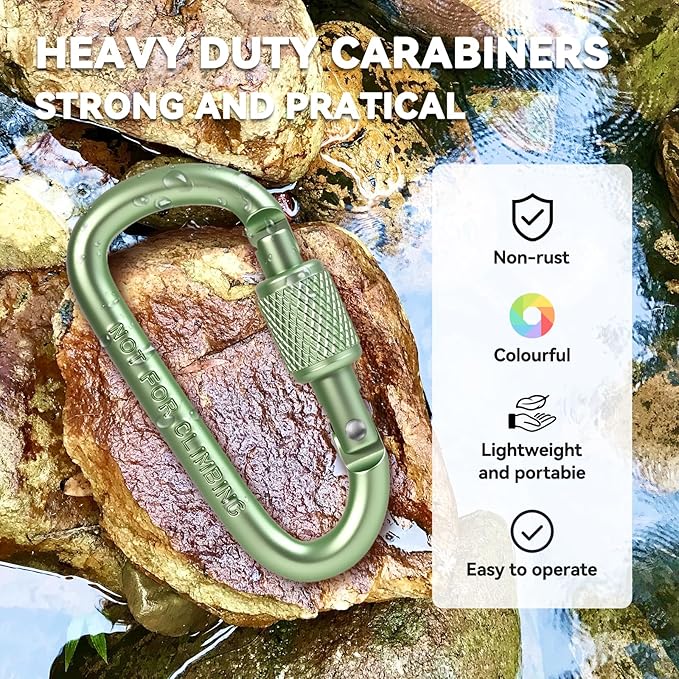 Carabiner Clip, Key Hooks for Keychain Aluminum D Ring Shape Carabiner, Key Chain Clip Hook, Keychain Clip, Multipurpose for Camping, Hiking, Backpacking or Other Outdoor Activities, 8PCS
