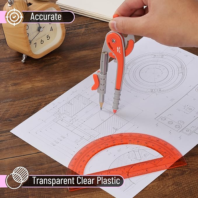 Mr. Pen- Geometry Compass and Protractor Set, 6 Inch Compass, 6 Inch Protractor, Drawing Tool for School, Clear Plastic, Easy Grip, Precision Design for Math, Art, Drafting, Architecture