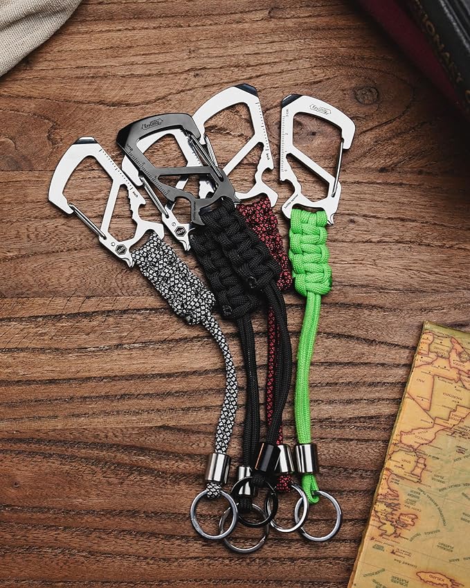 KeyUnity KC04 Paracord Keychain Carabiner Clip, Braided Lanyard with Stainless Steel Key Ring and Bead for Hanging Bottles