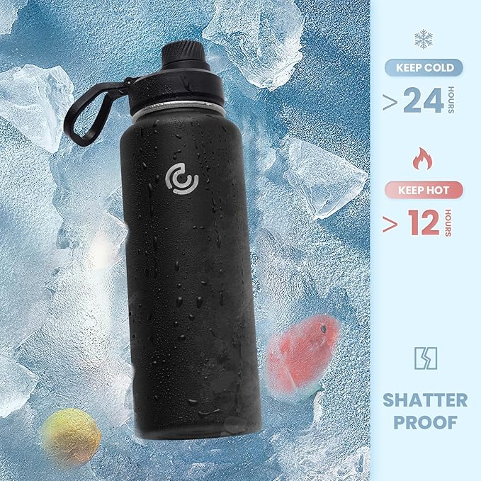 Sports Water Bottle 32oz, Insulated Water Bottle with Handle,Stainless Steel,Simple Modern,Suitable for Travel, School, Boy, Girl(Black)