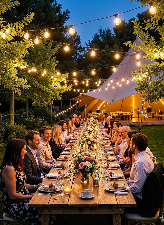 Brightown Outdoor String Lights, 152FT Shatterproof LED Patio Lights with 48 Dimmable Plastic G40 Bulbs, 2700K Waterproof Connectable Hanging String for Backyard, Cafe, Porch, Deck, Home Decor