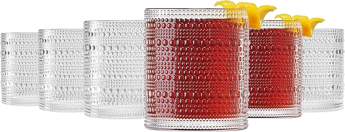 Plastic Hobnail Drinking Glasses Set of 6 Tritan Lowball Cups 14oz, Shatterproof & Unbreakable Acrylic Beaded Design, BPA-Free, Dishwasher Safe Indoor/Outdoor Drinkware for Water, Juice, Cocktails