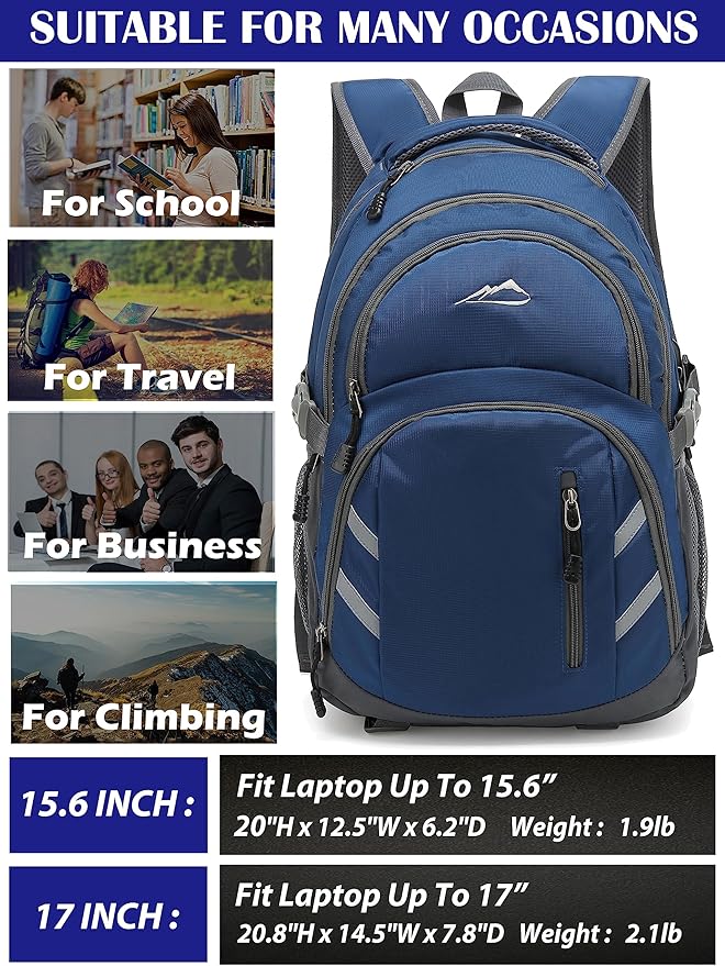 ProEtrade Extra Large Backpack Bookbag for College Laptop Travel, Fit Laptop Up to 17 inch with USB Charging Port Multi Compartment Anti theft, Gift for Women Men (Blue)