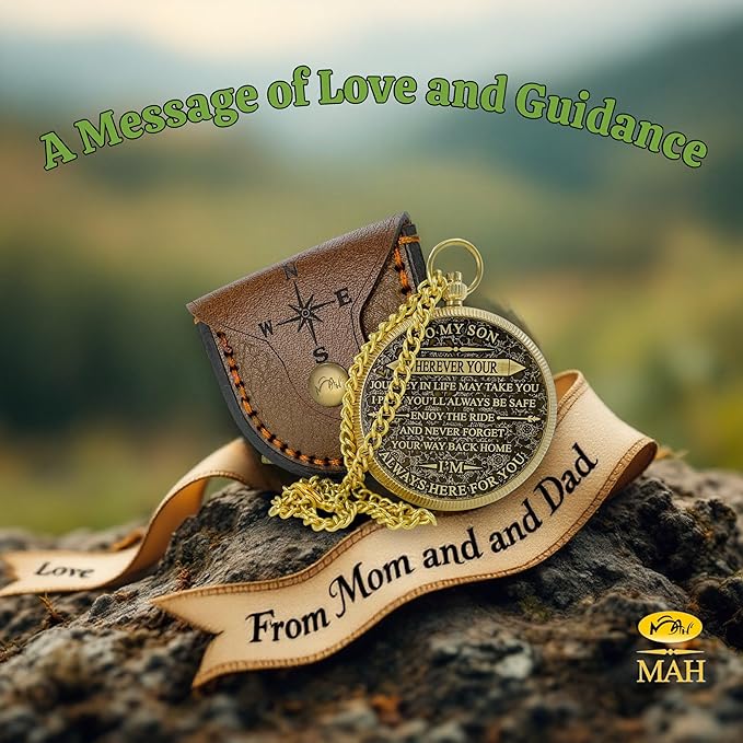 Brass Compass Gift to My Son Never Forget I Love You, Sentimental Keepsake from Mom Dad Grandparents, Inspirational Guidance Compass Gift for Son Graduation Birthday Baptism Confirmation Gift Idea