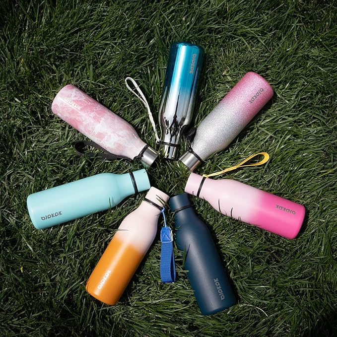BJPKPK Insulated Water Bottles, 18 oz Stainless Steel Metal Water Bottle with Strap, BPA Free Leak Proof Jugs, Mugs, Flasks, Reusable Thermal Flasks for Sports & Travel, Shining Blue
