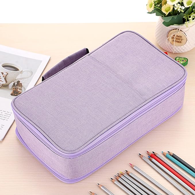 BTSKY Colored Pencil Case 360 Slots Pen Pencil Bag Organizer High Capacity Pens Holder with Double Zippers Multilayer Holder for Crayola Colored Pencils Watercolor Pens & Gel Pens Purple