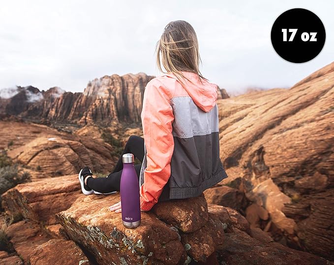 MIRA 2 Pack 17 oz Insulated Water Bottle - Stainless Steel Cola Shape Thermo - Double Wall Hot & Cold Flask (24Hr Cold/12Hr Hot) - Black & Hawaiian Blue