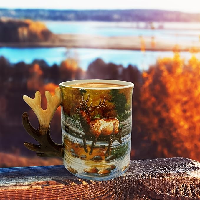 Rivers Edge Products 3D Ceramic Coffee Mug with Handle, 15 Ounces, Espresso Cups and Coffee Cups Ceramic, Perfect for Coffee, Expresso, Latte, or Tea