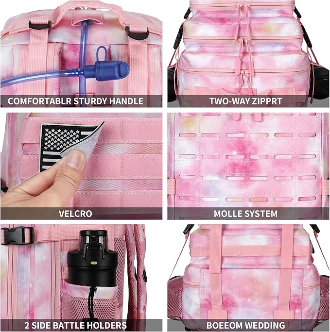 Military Tactical Backpack 45L/25L 3 Day Assault Pack Molle Daypack Hiking Backpack for Men and Women (Pink StarrySky, 45L)