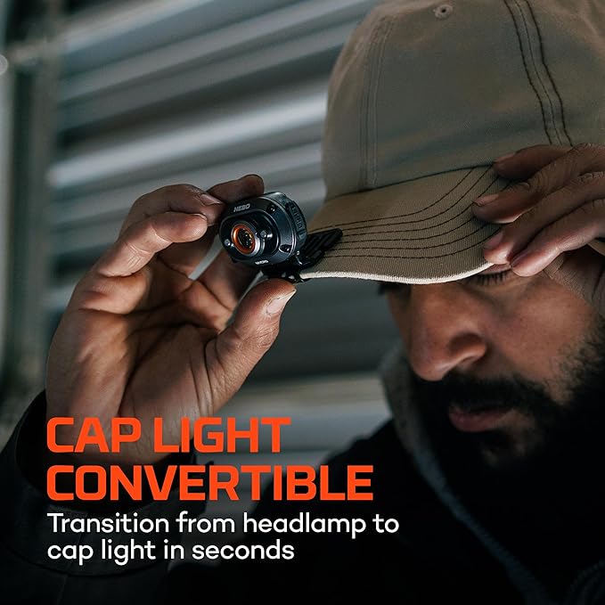 NEBO MYCRO 450 Rechargeable Headlamp | 450 Lumens, 6 Light Modes, Water Resistant, Detachable Hat Clip, Super Bright Head Lamp for Camping & Hiking, Includes USB Charging Cable — Gray