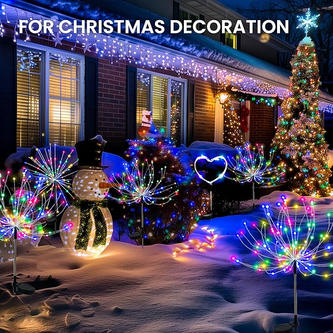 PEVOROS Garden Decor Solar Lights Outdoor,120LED Waterproof Colorful Solar Fairy Garden Lights for Outdoor Decoration,Yard, Patio, Porch,Flower Pot,Pathway, for 4th of July(6Pack)