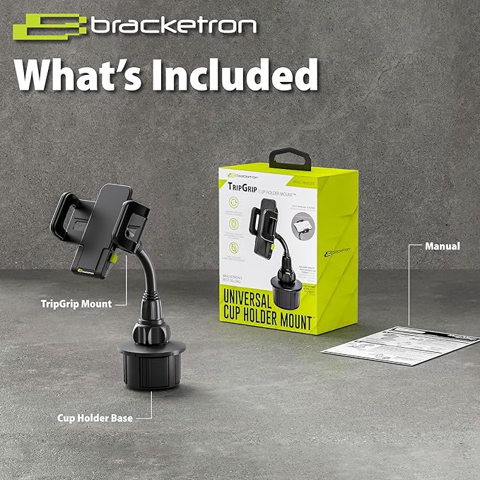 Bracketron TripGrip Universal Phone Holder for Car Cup Holder Mount - 360 Degree Rotation, Swivel Gooseneck, Expandable Base Cell Phone Cup Holder Insert - Smartphone Cradle Stand