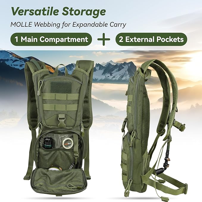 MARCHWAY Tactical Molle Hydration Pack Backpack with 3L TPU Water Bladder, Military Daypack for Cycling, Hiking, Running, Climbing, Hunting, Biking
