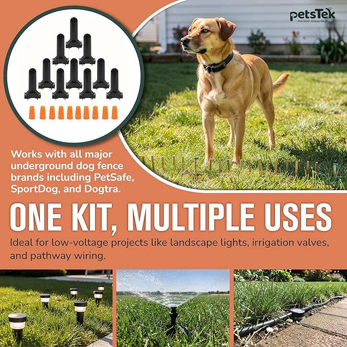 PetsTEK 5 Pack Direct Bury Waterproof Wire Splice Kit, Wire Nut Electrical Connectors for Wire Break Repair, Compatible with PetSafe, SportDog, Dogtra In-Ground Dog Fence Systems, Made in USA
