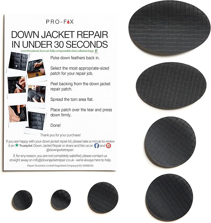 Self-Adhesive Waterproof Repair Patch Kit - 30-Second Fix for Down Jackets, Tents, Sleeping Bags, Backpacks, Outdoor and Camping Gear - Pre-Cut Nylon Ripstop Patches, Multiple Colors - Black