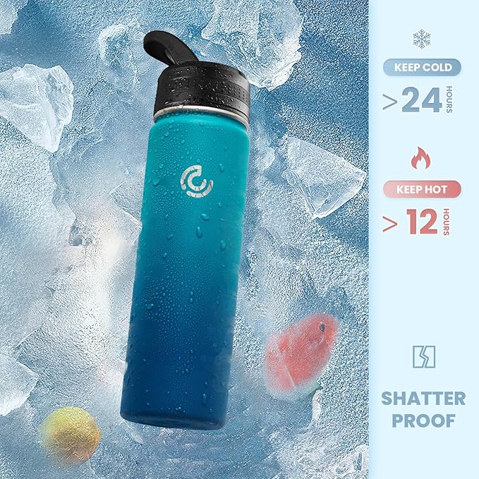 COKTIK 22oz Sports Water Bottle, Stainless Steel Water Bottle for Insulated, Reusable Travel Bottle, With Straw, With Handle Grip for Easy Carrying, Suitable for Cycling, Outdoor Vacations(Dark Night)