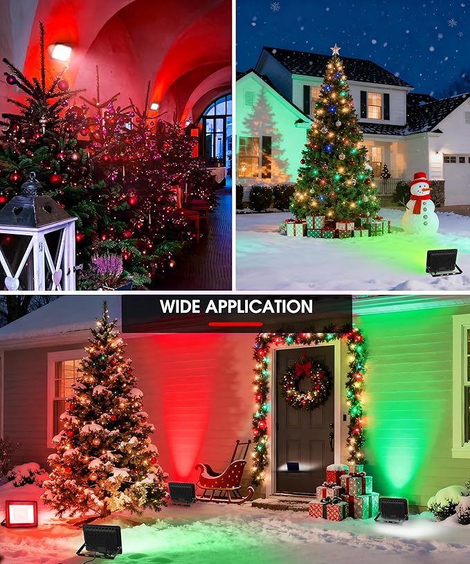 L LOHAS LED Red and Green Christmas Flood Light Outdoor, 𝑫𝒖𝒔𝒌 𝒕𝒐 𝑫𝒂𝒘𝒏 50W Plug in Flood Light, IP66 Waterproof Christmas Decorations, 2300lm Christmas Lights for Yard, Party, UL Listed