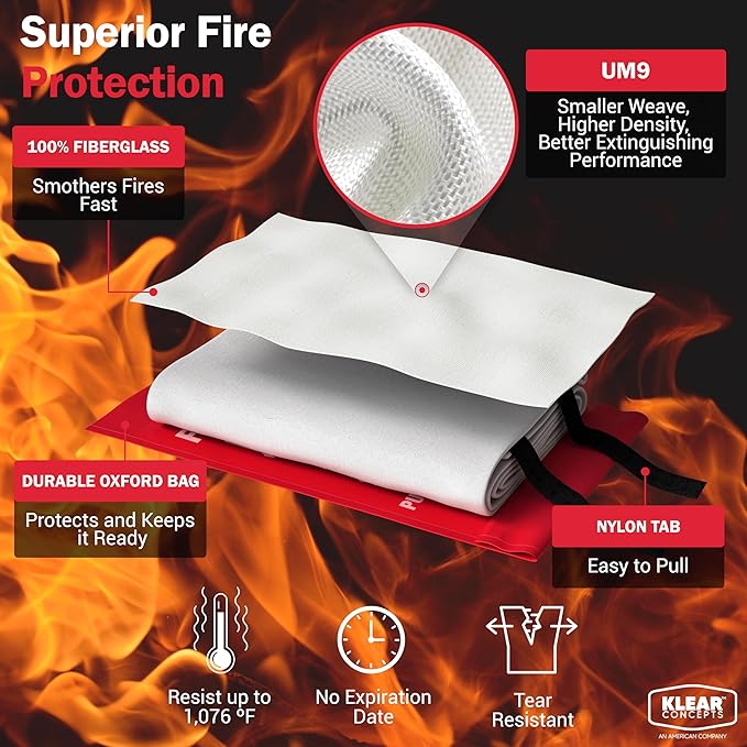 National Park Foundation Partner Emergency Fire Blanket, 40”x40” UM9 Fiberglass Fire Blanket for Outdoor, Home and Kitchen Fires, Camping Gear, Emergency Safety Protection, Designed in The USA