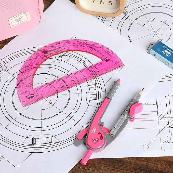 Mr. Pen- Geometry Compass and Protractor Set, 6 Inch Compass, 6 Inch Protractor, Drawing Tool for School, Clear Plastic, Easy Grip, Precision Design for Math, Art, Drafting, Architecture