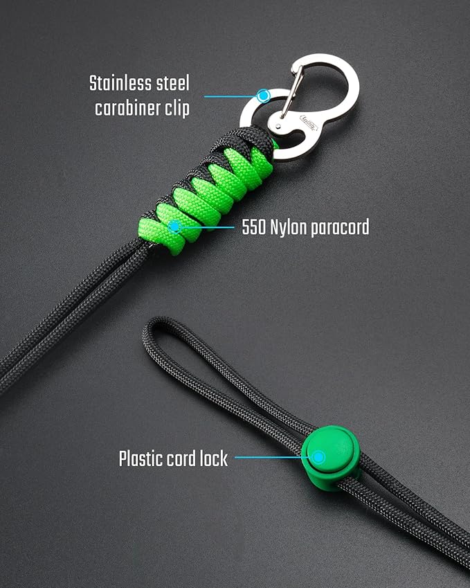 KeyUnity KC01 Braided Paracord Carabiner with Cord Lock, Keychain Phone Camera Bag Wrist Hand Strap for Daily & Outdoor
