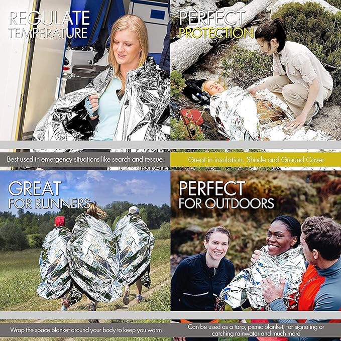 EVERLIT Survival Emergency Mylar Thermal Blankets -Space Blanket Survival kit Camping Blanket Perfect for First Aid Kit, Outdoors,Hiking,Survival,Bug Out Bag,Marathons (Silver, 12 Pack)