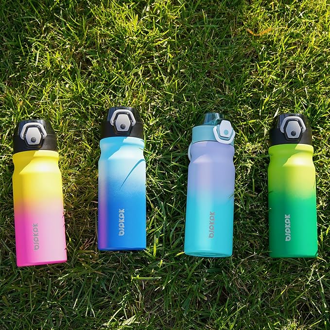 BJPKPK 18oz Insulated Water Bottle with Straw Stainless Steel Double Wall Water Bottles BPA Free Leak Proof Thermal Flask with Lockable Flip Lid and Soft Silicone Spout,Red