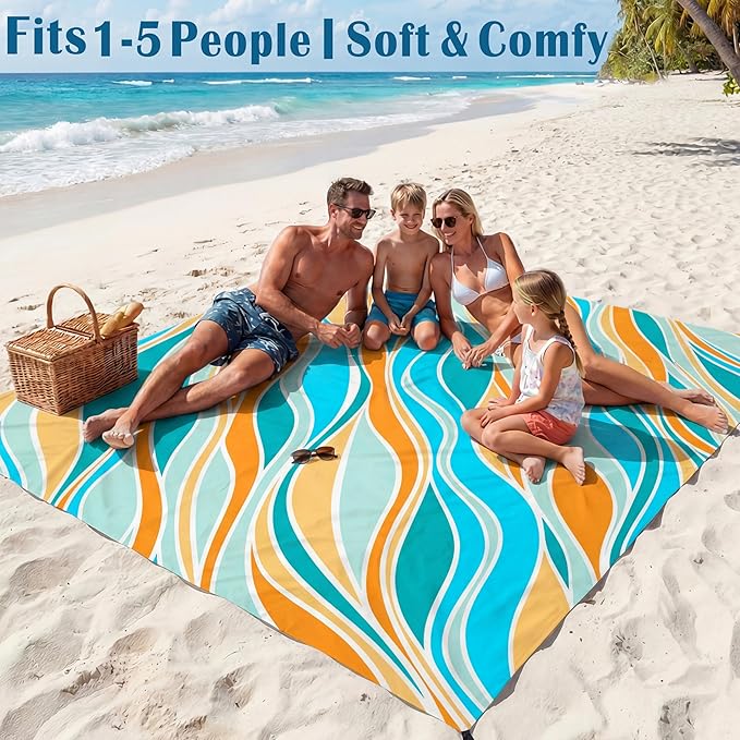 Famstar Beach Blanket Oversized Extra Large 78" X 81",Waterproof Sandproof Beach Blanket 1-7 Adults Lightweight Durable for Travel Camping Hiking Picnic