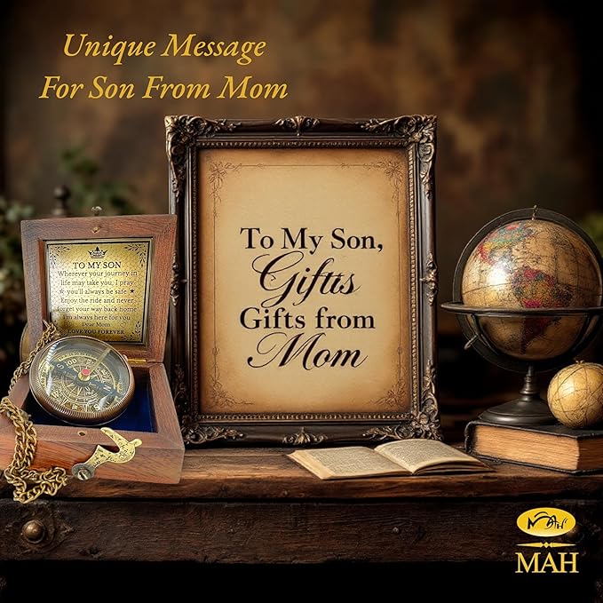Brass Compass Gift to My Son Never Forget I Love You, Sentimental Keepsake from Mom Dad Grandparents, Inspirational Guidance Compass Gift for Son Graduation Birthday Baptism Confirmation Gift Idea