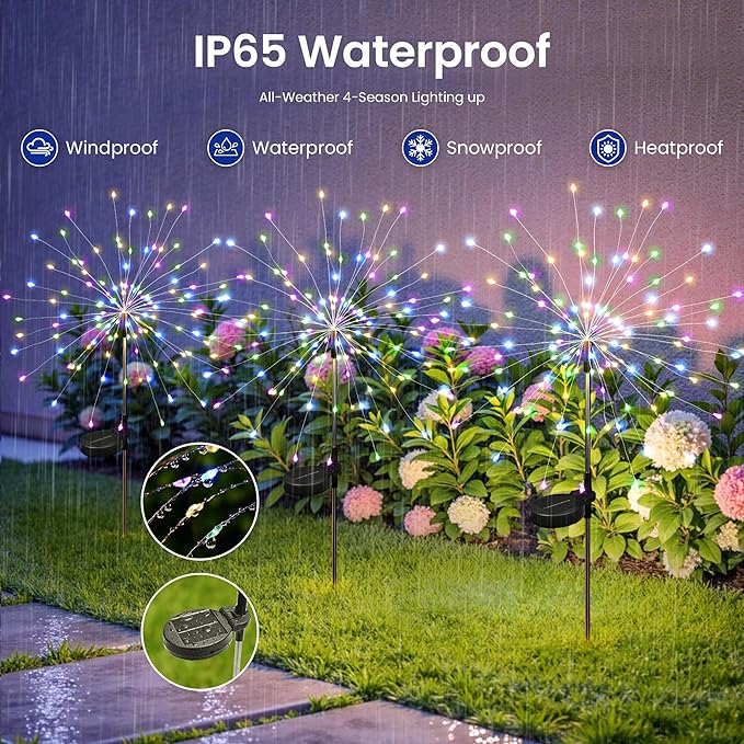 Solar Lights Outdoor, 120LED 8pack Fairy Garden Lights Decor for Outside Fireworks Lights Solar Powered for Yard, Patio, Pathway, Walkway, Balcony,Multicolor