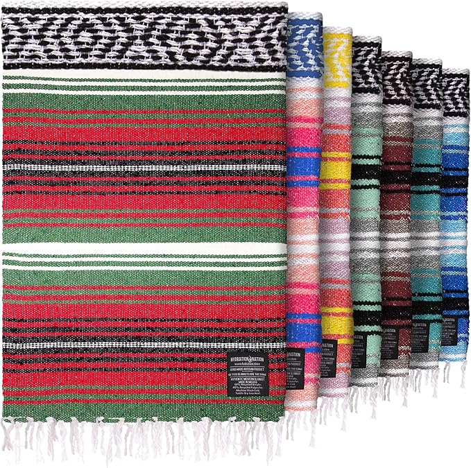 Hydration Nation Authentic Large Handwoven Mexican Blanket - Soft Yoga- Durable Serape- Lightweight Falsa, Beach, Camping, Picnic, Outdoor Blanket 70"x50" - Dragon