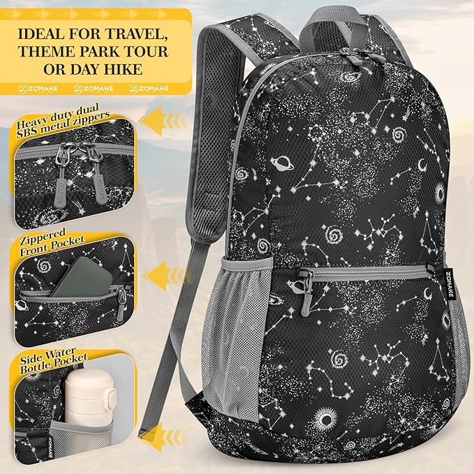ZOMAKE Ultra Lightweight Hiking Backpack 20L, Packable Small Backpacks Water Resistant Daypack for Women Men(Starry sky print)