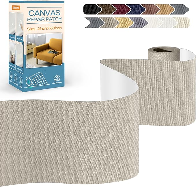 KING MOUNTAIN Canvas Repair Tape,Outdoor Gear Patch, 4×63 Inches,Waterproof,Self-Adhesive for Repairing Boat Covers,Sun Shades,Sofas,Tents,Lounge Chairs,Awnings (Grey2.0)