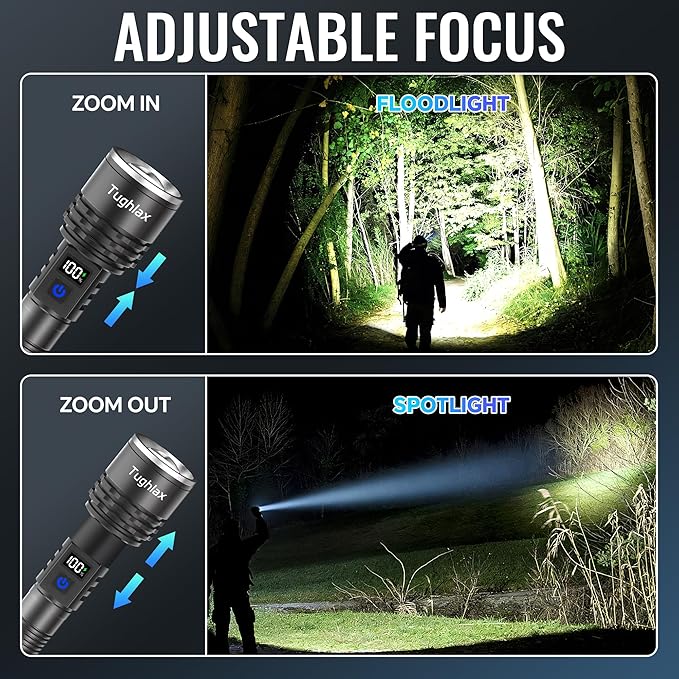 Rechargeable Flashlights High Lumens, 90,000 Lumens Super Bright LED Flashlight Tactical Flashlight with LCD Digital Display, 5 Modes Zoomable Waterproof Powerful Handheld Flashlight for Home