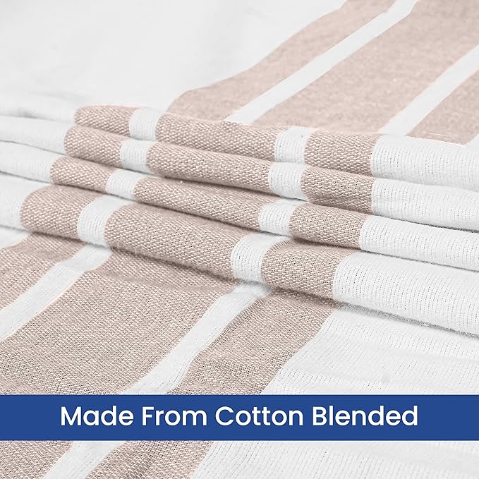 Linteum Textile Cotton Blended Hospital Patient Bath Blanket, Bed Bath Sheet, Twin Blanket Lightweight Sheet Blankets 70x90 in, 1.75 lb. White with Beige Stripes