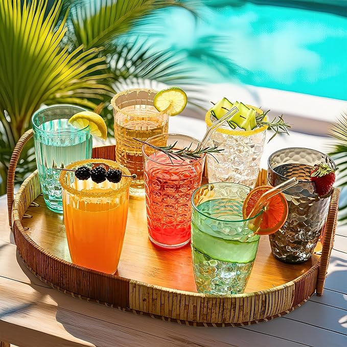 Kate Aspen Clear Ribbed Acrylic Glasses Drinkware Set of 8, 21 oz, Plastic Tumblers, Tumblers & Water Glasses, BPA-Free Plastic Cups Reusable for Cocktails,Pool Parties & Outdoor Entertaining