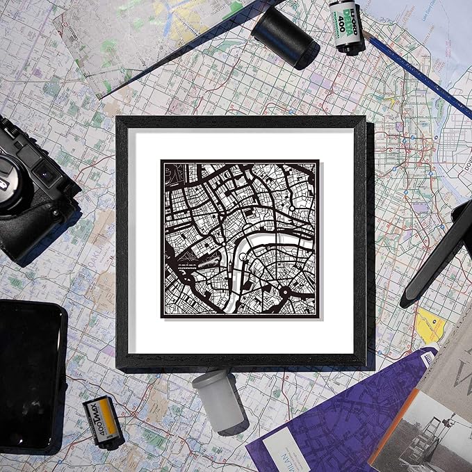 O3 Design Studio Washington D.C. Cut Map Framed, Black map, Black Frame, 9x9 inches, Paper Cutting Art Work, Gift Boxed, 2 Background Color, self-Changing, Wall Art
