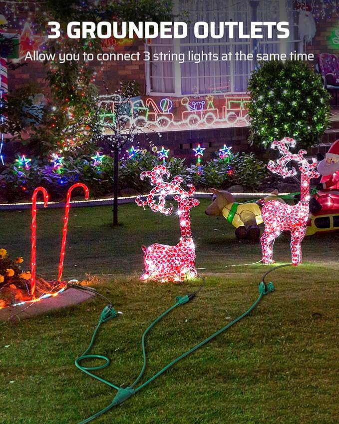 DEWENWILS Christmas Outdoor Extension Cord 1 to 3 Splitter, Total 12FT, 13A 125V 1625W 16/3C SJTW Extension Cord Outdoor, Heavy Duty Extension Cord for Holiday Decorations, Outdoor Light, ETL
