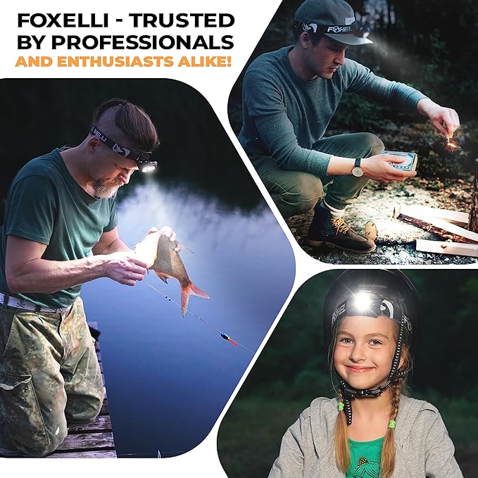 Foxelli USB-C Rechargeable LED Headlamp – Super Bright, Lightweight Head Lamp for Running, Camping, Hiking & Work – Comfortable Fit for Adults & Kids