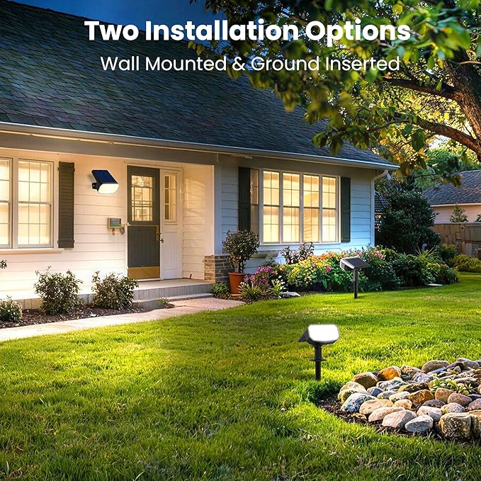 Solar Spot Lights Outdoor Waterproof IP65,6 Pack,Cool Light, 2 Lighting Modes Selectable, Solar Powered Yard Garden Solar Spot Lights for Garden Outside Landscape Auto On/Off