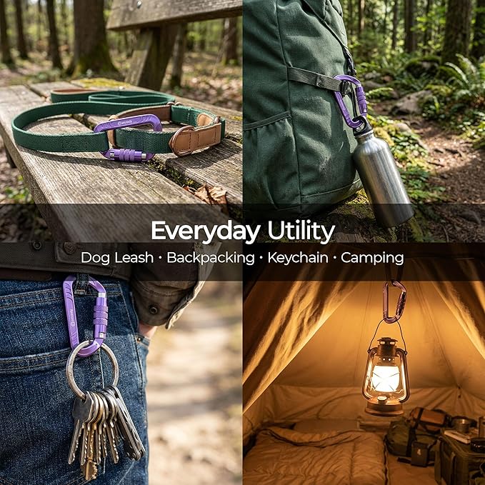 3inch Auto Locking Carabiner Clips Heavy Duty, 12KN /2697lbs Lightweight keychain carabiners, Sturdy Twist Lock Caribeeners for Camping Hiking Hammock Swing Backpack, dog leash and Harness etc