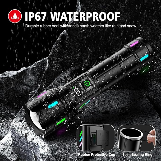 Flashlight 20000 High Lumens Rechargeable - 30W Super Bright LED Flash Light with LCD Display | 3937ft Beam & 12H Long Lasting USB C Powerful Handheld Flashlight for Home, Camping, Hiking, Emergency