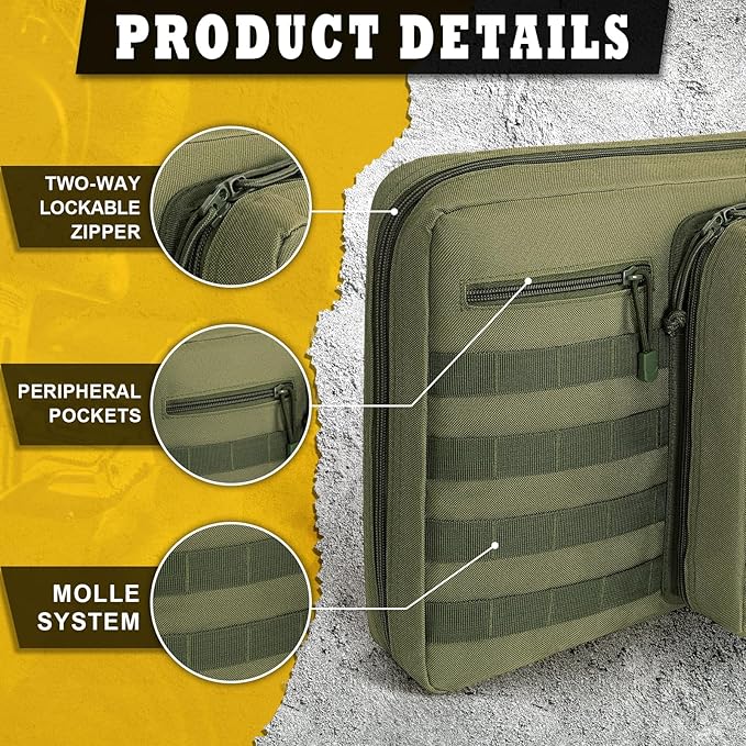 DULCE DOM 36 42 48 Inch Double Rifle Case, Tactical Soft Padded Backpack for Hunting & Shooting Range, Heavy-Duty Storage Gun Bag for 2 Rifles & Pistols with Lockable Zippers & MOLLE System