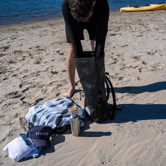 Ho Stevie! Waterproof Surf Backpack - Heavy Duty with Laptop Sleeve - Roll Top Closure Keeps Your Gear Dry In Bag - 25L
