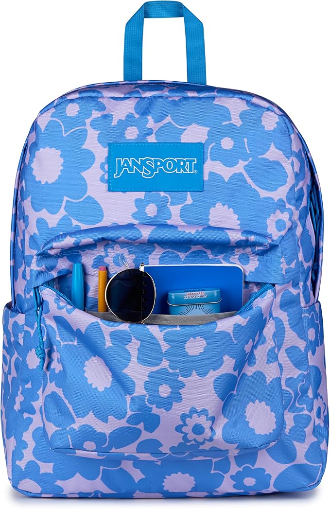 JanSport SuperBreak Plus Backpack with Padded 15-inch Laptop Sleeve and Integrated Bottle Pocket - Spacious and Durable Daypack for Work and Travel - Blossom Bae Blue
